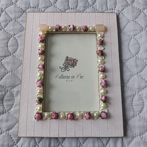 Collette et Cie Pink 4x6 Picture Frame Floral Rose Pearl Shabby Chic Coquette